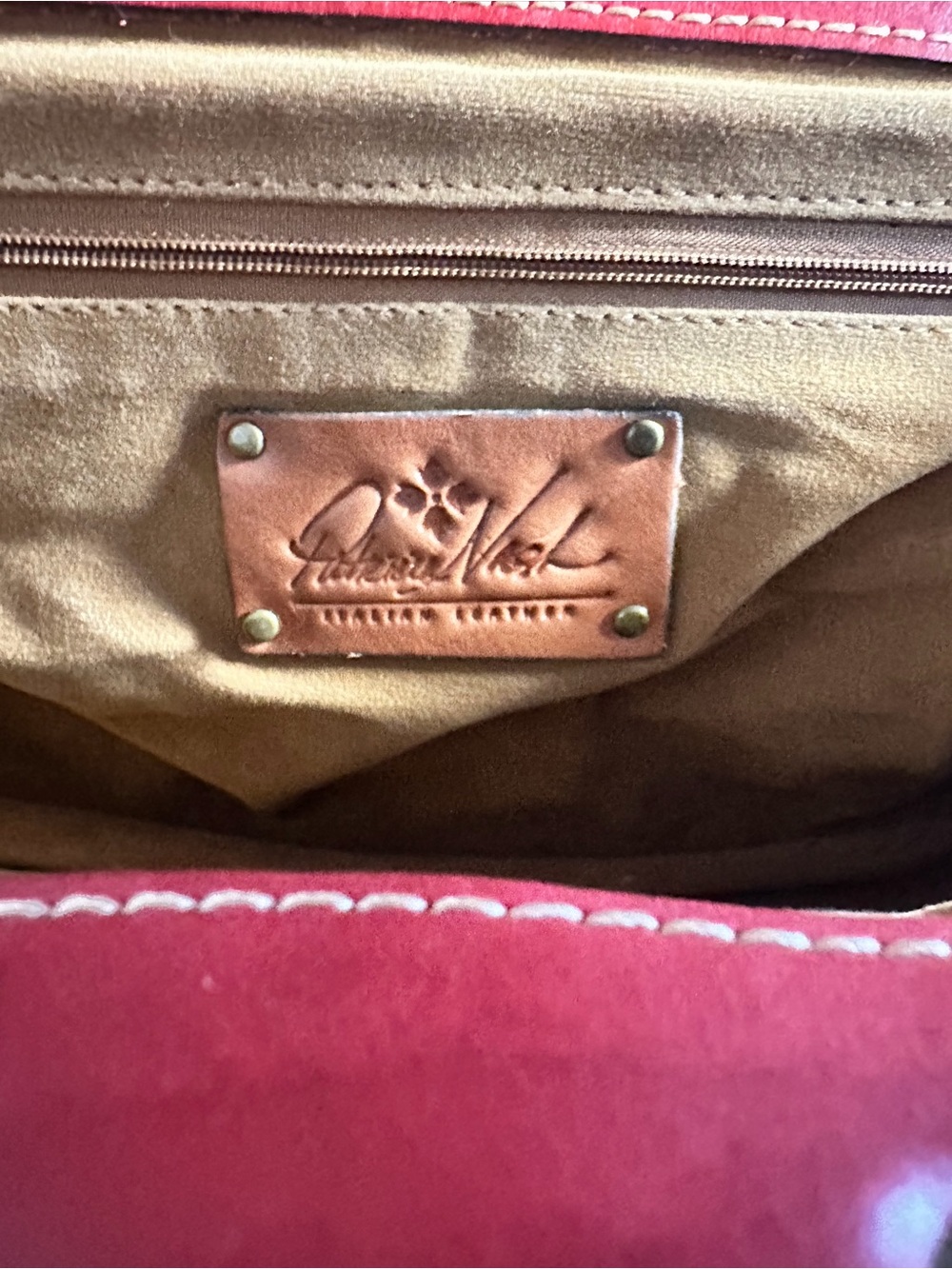 Patricia Nash Red Leather Frame-Top Shoulder Bag with Brown Strap - Picture 5 of 6